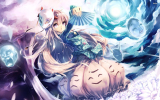 Girl sitting pumpkin bird flying - a pumpkin free wallpaper