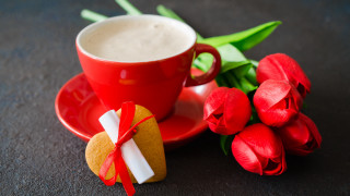 Coffee redflowers cookie bow redplate 2 - morning free wallpaper for desktop