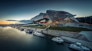 Boat dock building boats sunset - free architecture wallpaper