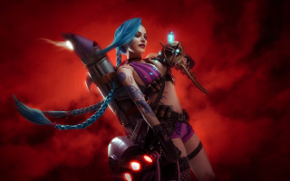 Blue haired sword woman cyberpunk - blue hair holding free wallpaper for desktop