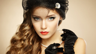 Woman blackhat gloves redlipstick blackdress - a white rose free wallpaper