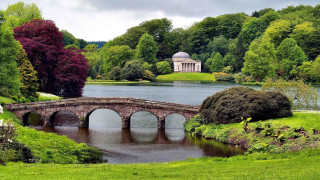 Bridge river building trees pond 2 - neoclassicism free wallpaper for desktop
