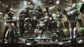 Women futuristic garb giant robot - a giant robot free wallpaper