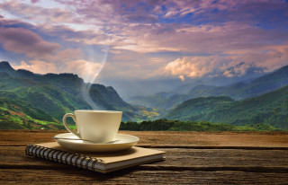 Coffee mountains valley view book - morning free wallpaper for desktop