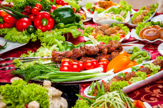 Food table salad meats vegetables - free sports wallpaper