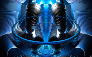 Blue biomechanical android wings psychedelic - back end free wallpaper for desktop