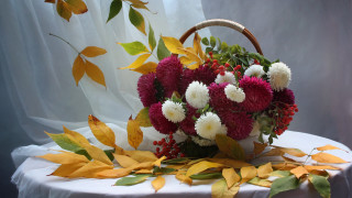 Basket flowers leaves table folk - free flowers wallpaper