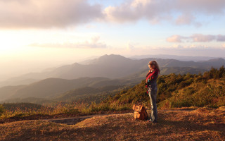 Woman hiking dog hill ecological - top of a hill free wallpaper