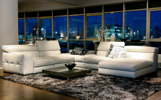 Living room white couch night - rug free wallpaper