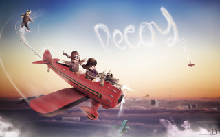 Red plane people flying dear - a word free wallpaper