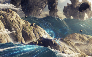 Mountain stream birds waterfall fantasy - rock and water free wallpaper for desktop