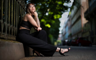 Woman sitting wall black pants - barbizon school free wallpaper