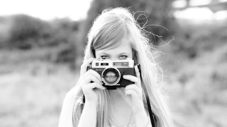 Woman smiling camera wind blackwhite - photographic free wallpaper