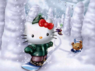 Hello kitty snowboarding teddy snowman - nearby free wallpaper