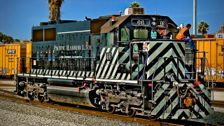 Train people palm tree yellow - the front of it free wallpaper