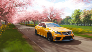 Yellow car pink flower trees - pink flower free wallpaper