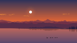 Sunset lake ducks mountains cityscape - a sunset over a lake free wallpaper