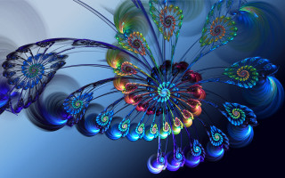 Colorful flower fractal blue black - analytical art free wallpaper for desktop