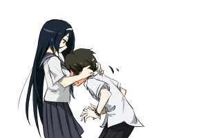 Black haired girl hug cartoon - gapmoe yandere grimdark free wallpaper for desktop