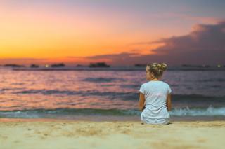 Woman beach sunset surfboard ocean - a surfboard free wallpaper