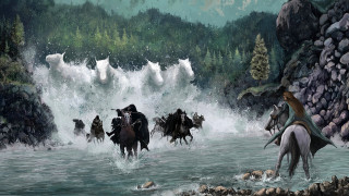 Man horse river waterfall fantasy - a painting of a man riding free wallpaper