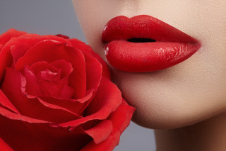 Woman red rose lip gray - a red lip free wallpaper
