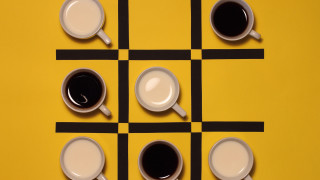 Coffee cups yellow table checkered - perfect symmetry free wallpaper