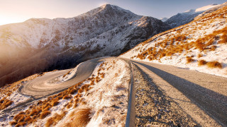 Snowy mountain road sunset gradient - mountain range free wallpaper