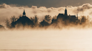 Foggy lake church trees urban - a foggy lake free wallpaper