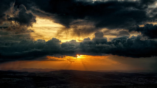 Sunset dark clouds ray bridge - crepuscular free wallpaper
