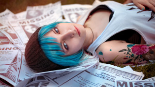 Blue haired woman scissors paper - chernik free wallpaper for desktop