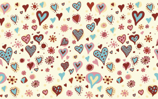 Hearts flowers white background blue - naive free wallpaper