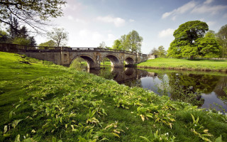 Bridge river greenfield hill landscape - art and crafts movement free wallpaper