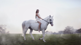 Woman white dress horse field 4 - fashion photography free wallpaper