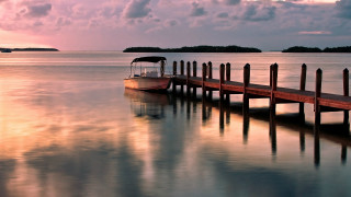 Boat pier lake sunset clouds - a pier free wallpaper for desktop