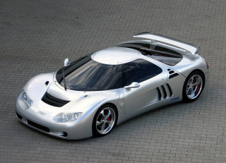 Silver sports car brick road - white stripe free wallpaper