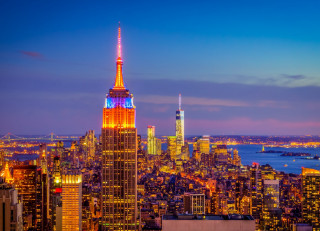 City skyline orange blue night - free sunset wallpaper