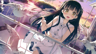 Girl white dress balcony birds - a seagull free wallpaper