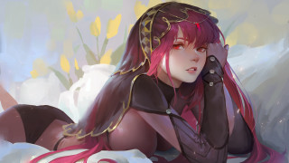 Pink haired woman flower bed - a bed of flowers free wallpaper