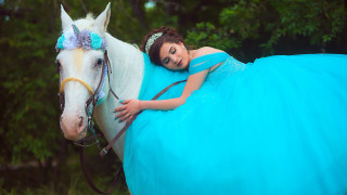 Woman blue dress horse magical - a horse free wallpaper for desktop