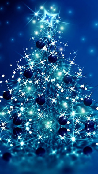 Blue christmas tree stars snowflakes - a blue sky free wallpaper for mobile