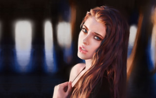 Woman blueeyes longhair serious digitalpainting - a digital painting free wallpaper for desktop