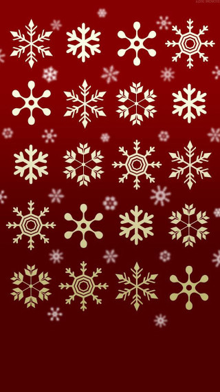 Red background white snowflakes repeated - free winter wallpaper for mobile
