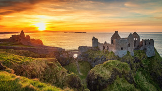 Castle cliff ocean sunset sky 2 - medieval free wallpaper for desktop