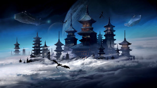 Sky castle dragon plane fantasy - christophe vacher free wallpaper for desktop