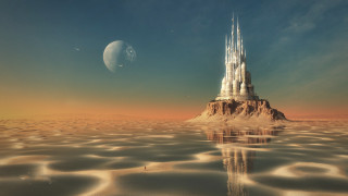 Castle rock ocean moon moonlight - a rock in the middle of the ocean free wallpaper