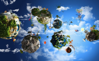 Floating objects blue sky clouds - the air together free wallpaper