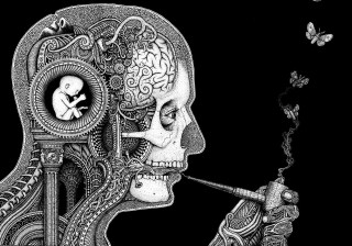 Skeleton smoking clock butterfly drawing - dan hillier free wallpaper
