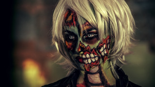Zombie woman bloody face black - makeup free wallpaper