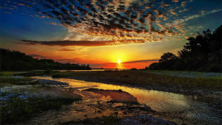 Sunset river clouds grassland nature - a grassy area in the foreground free wallpaper